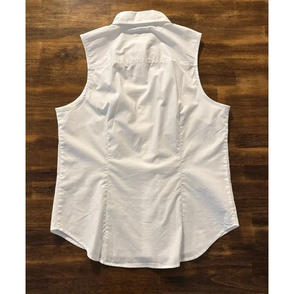 J Crew Women's Medium Shirt Sleeveless Cotton Poplin Button Front Signature Fit